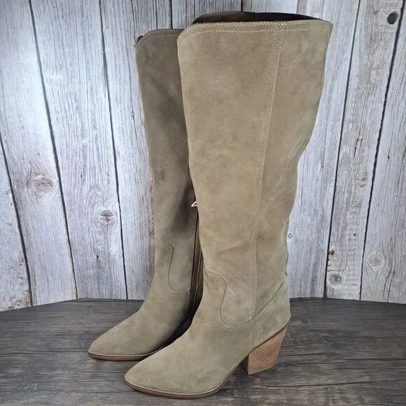 Blondo Wrangle Waterproof Wester Knee High Boot Women's Sz 7.5 Taupe Suede (NWT) - Picture 1 of 9